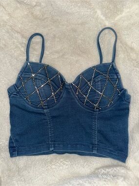 NWOT Haute Monde Gem Denim Bustier Essential Crop Top -Blue